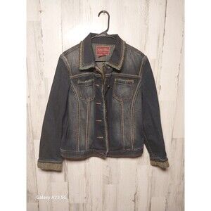 Indigo Palms Women's Large Denim Jacket With Blanket Fringe Details